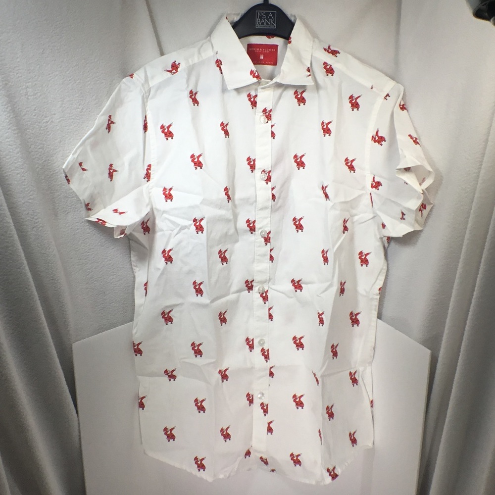 Denim & Flower Santa Claus Button Down Shirt, M